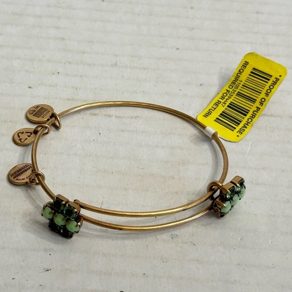 Alex and Ani Green Sour Apple Sparkler Bangle Bracelet Rafaelian Gold RARE NWT